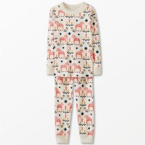 Hanna Andersson womens xs holiday print long John pajamas Dala horse EUC